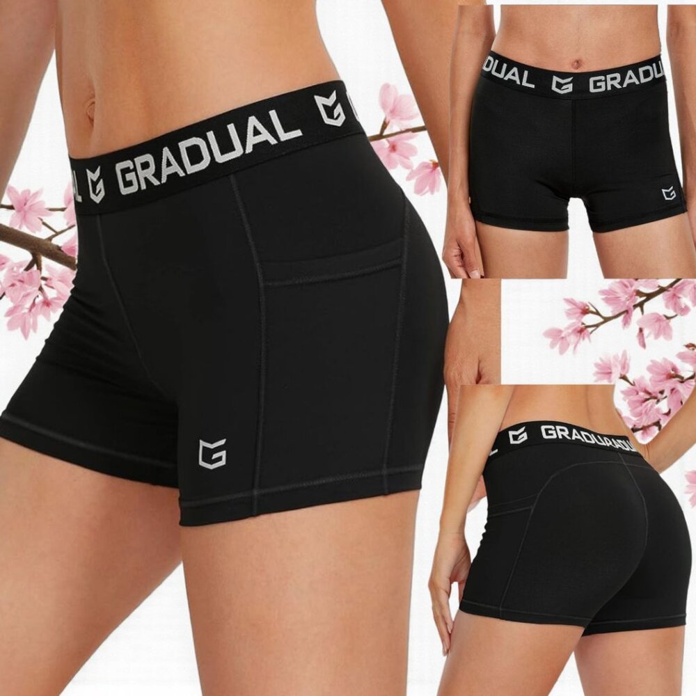 NWOT GRADUAL ( MED ) Spandex Compression Volleyball Shorts Black/White
